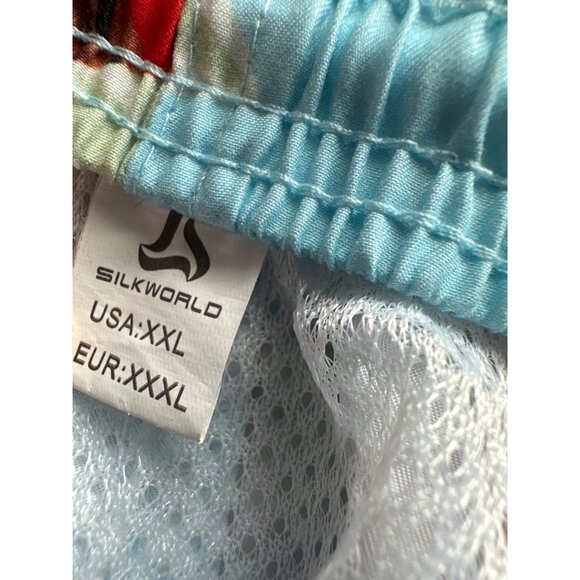 Silk World Blue Swimming Trunks Running Shorts Flowers Pockets Mesh Lining XXL - Picture 4 of 4
